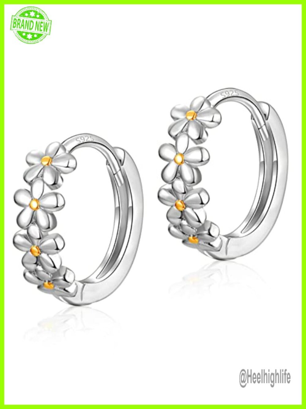 Sterling Silver Flower Cluster Huggie Hoop Earrings Hypoallergenic Cartilage